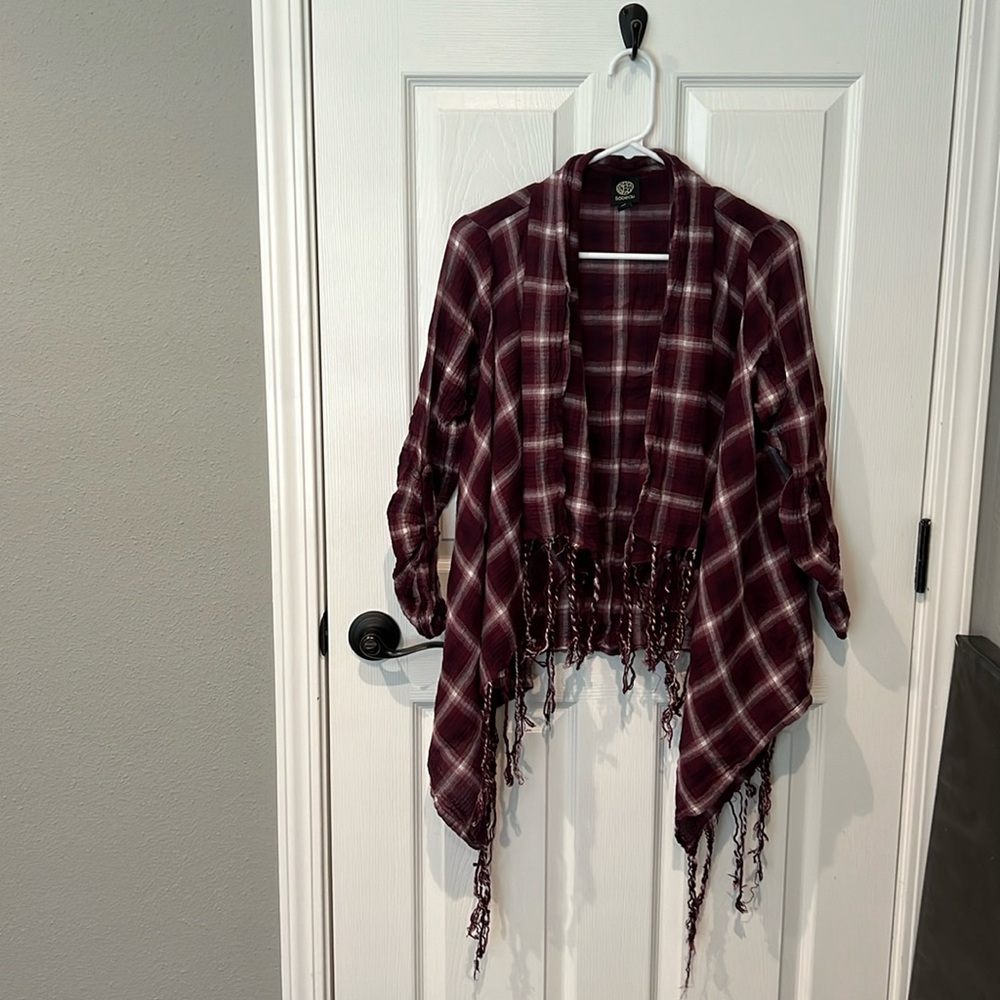 Waterfall Maroon Plaid Shrug